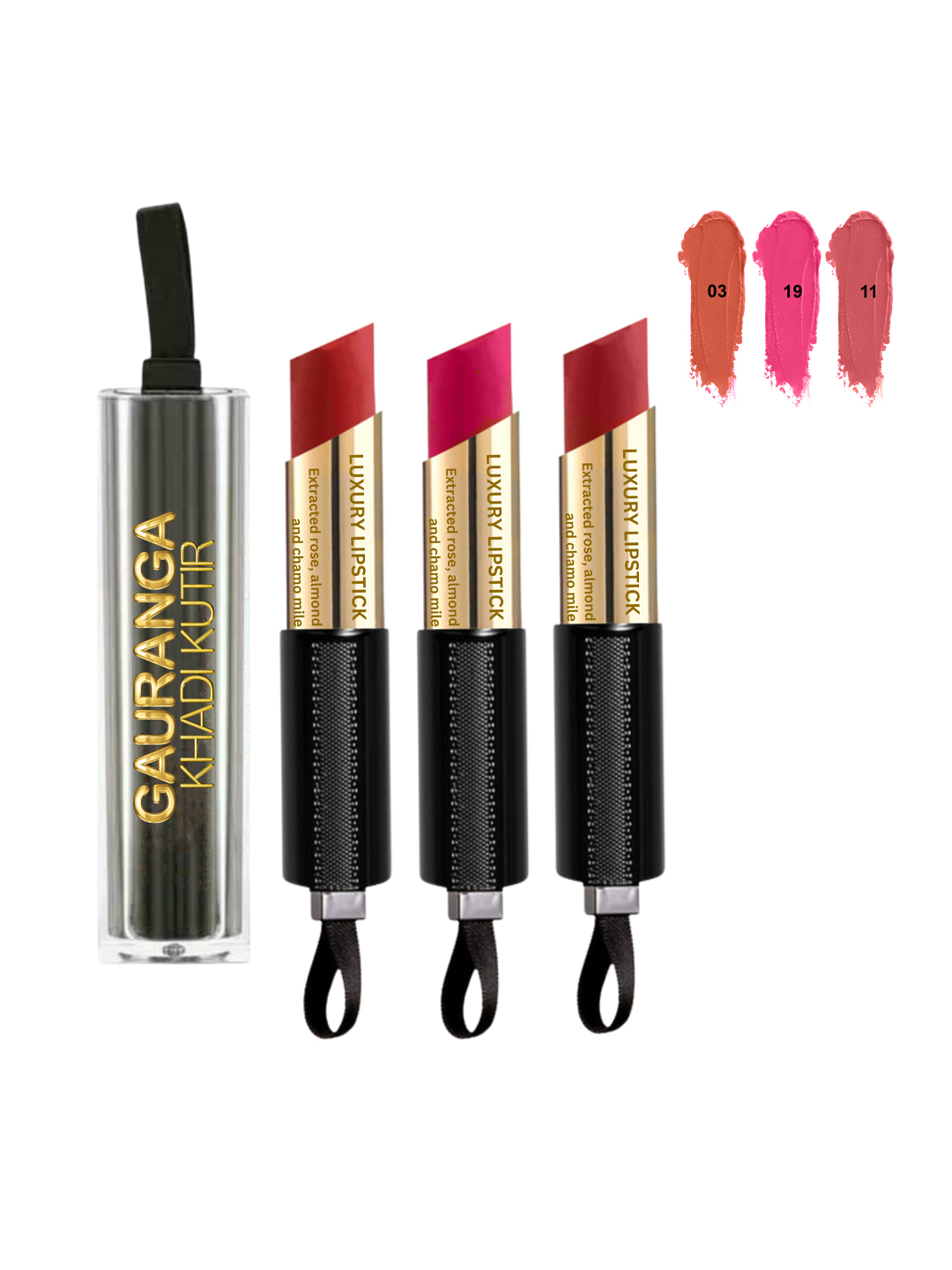 Gauranga Khadi Bee-Wax Luxury Lipstick-Pack Of 3 (Shades - R11,  R19, R03)