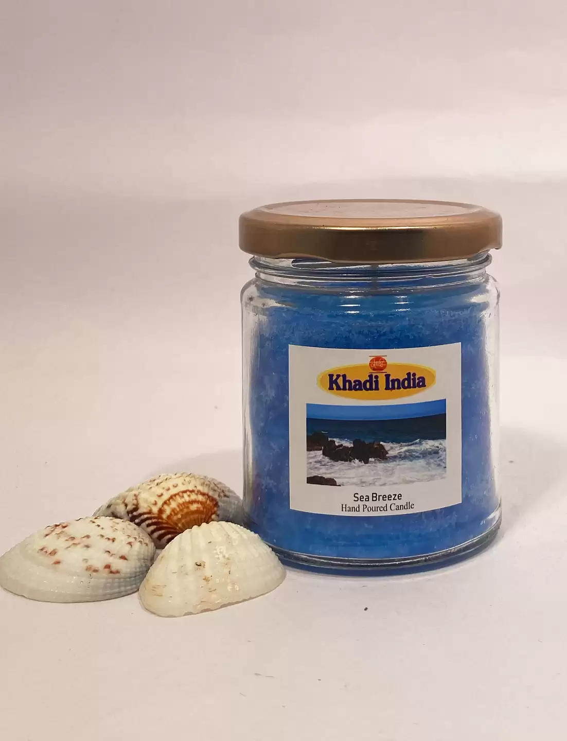 Khadi Handpourd Blue Sea Breeze Scented Jar Wax Candle Salsa Jar