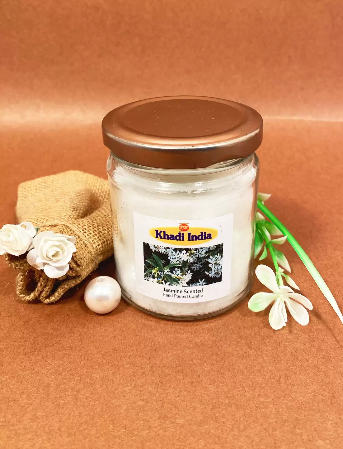 Khadi Handpourd White Night Blooming Jasmine  Scented Jar Wax Candle- Salsa Jar