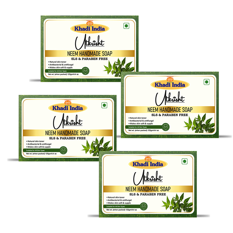 Utkrisht Khadi Handmade Neem Bathing Soap Removes Dirt, Impurities & Excess Oil 500GM ( 125 gm each )-  Pack of 4