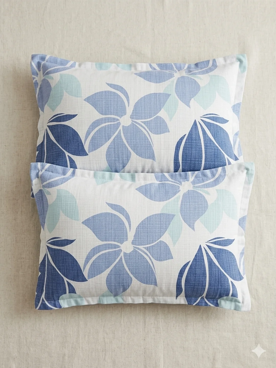 Blue Floral Cotton Sateen Pillow Covers 17 x 27 Inch
