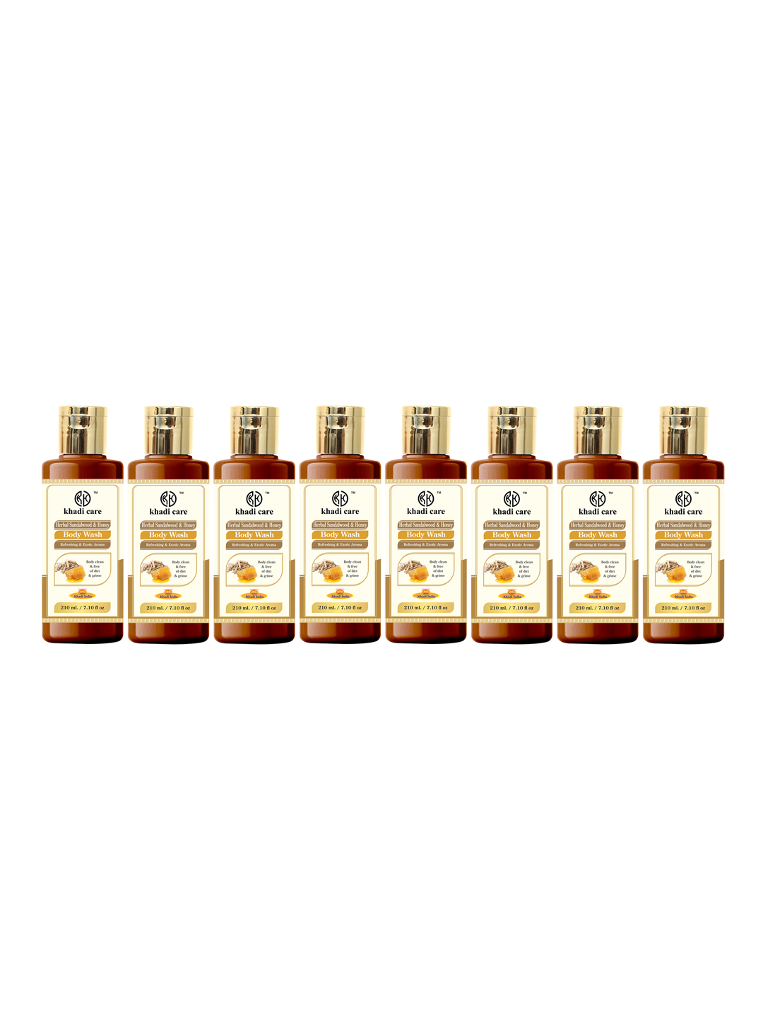 Khadi Care Herbal Sandalwood & Honey Body Wash (210ml Each) Pack of 8