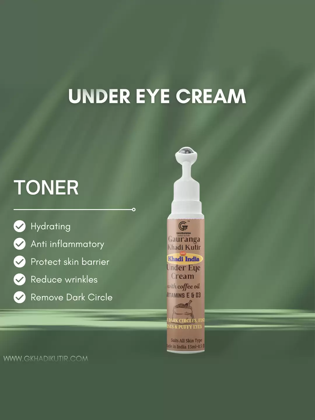 Gauranga Khadi Under Eye Serum Roll On with Potato Extracts, Coffee Oil and Vitamin E 15ml