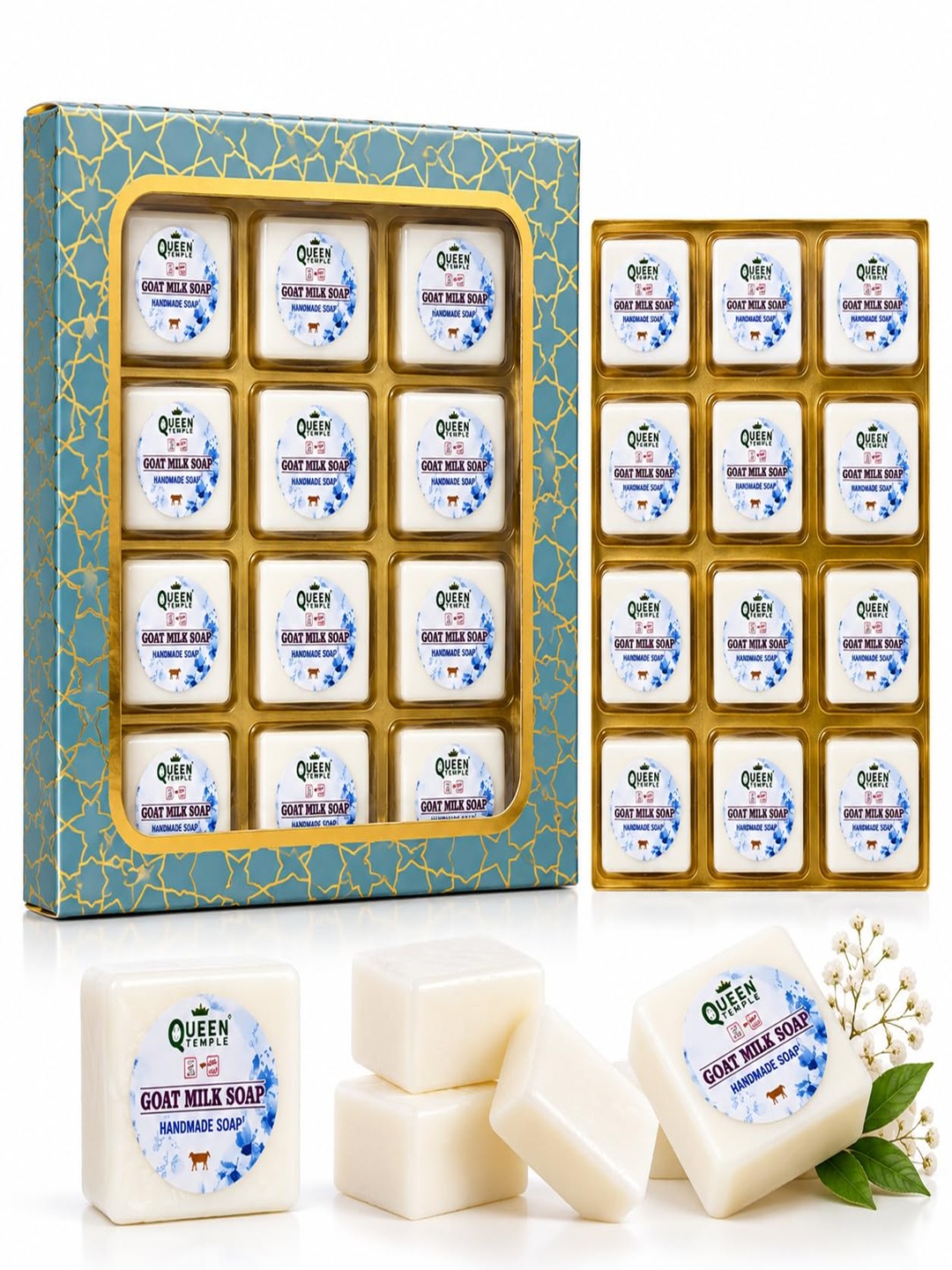 Goat Milk Soap Pack of 12 (25g Each) Khadi India By Queen Temple| Moisturizing Bath Soap for Dry & Sensitive Skin | Handmade Natural Soap with Goat Milk