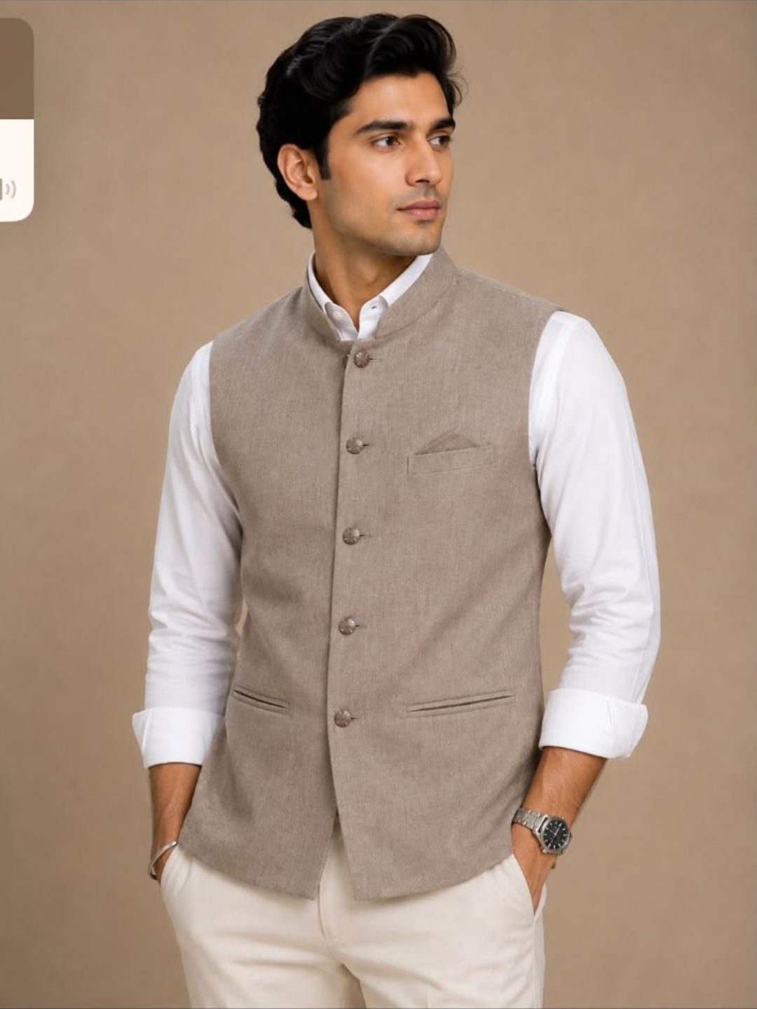 Men’s Cotton Nehru Jacket Beige