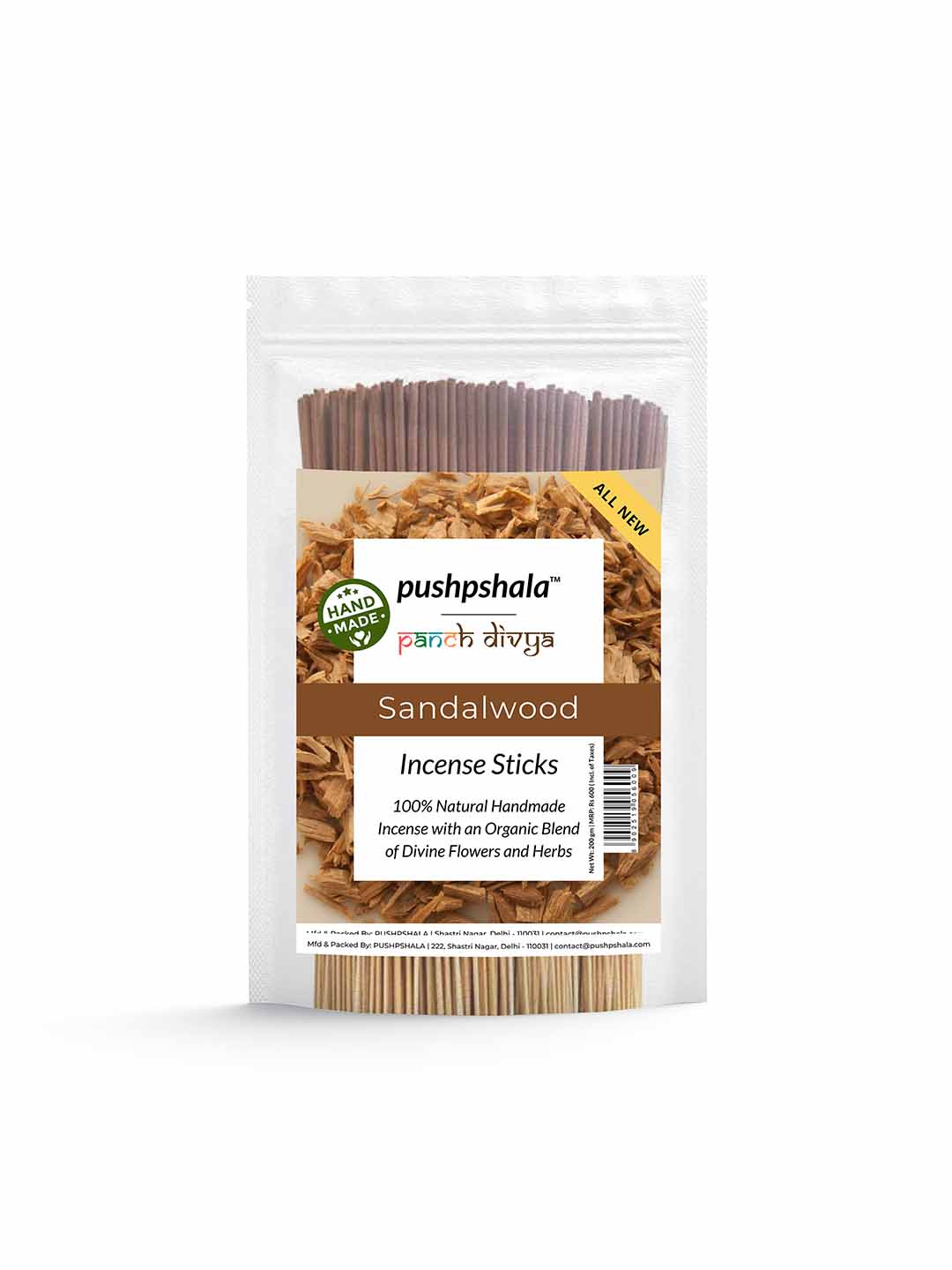 Pushpshala Organic Handmade Incense Sticks Jumbo Zipper Month Pack - Sandalwood (200 GM)