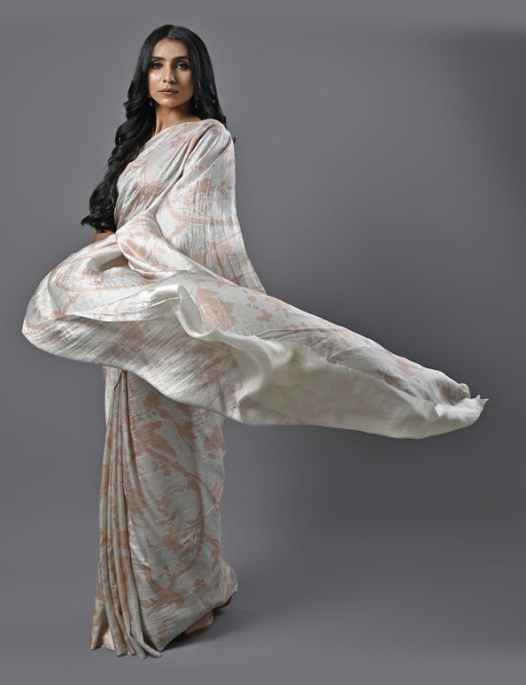 Light Grey Digital Print Saree