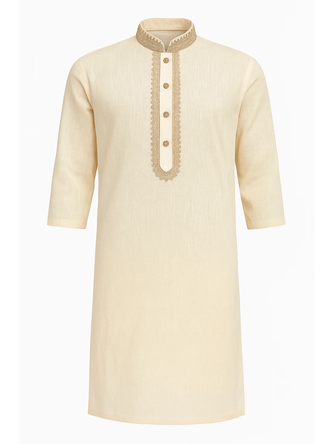 Khadi Cotton  Embroidery Kurta-Cream (D1)