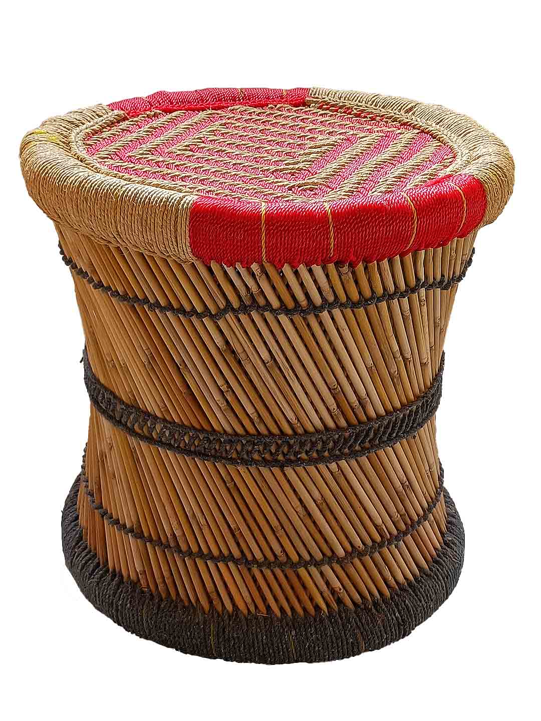 Handcrafted Moonj Elegant Full Muddha Red - 43 cm X 43 cm X 40 cm