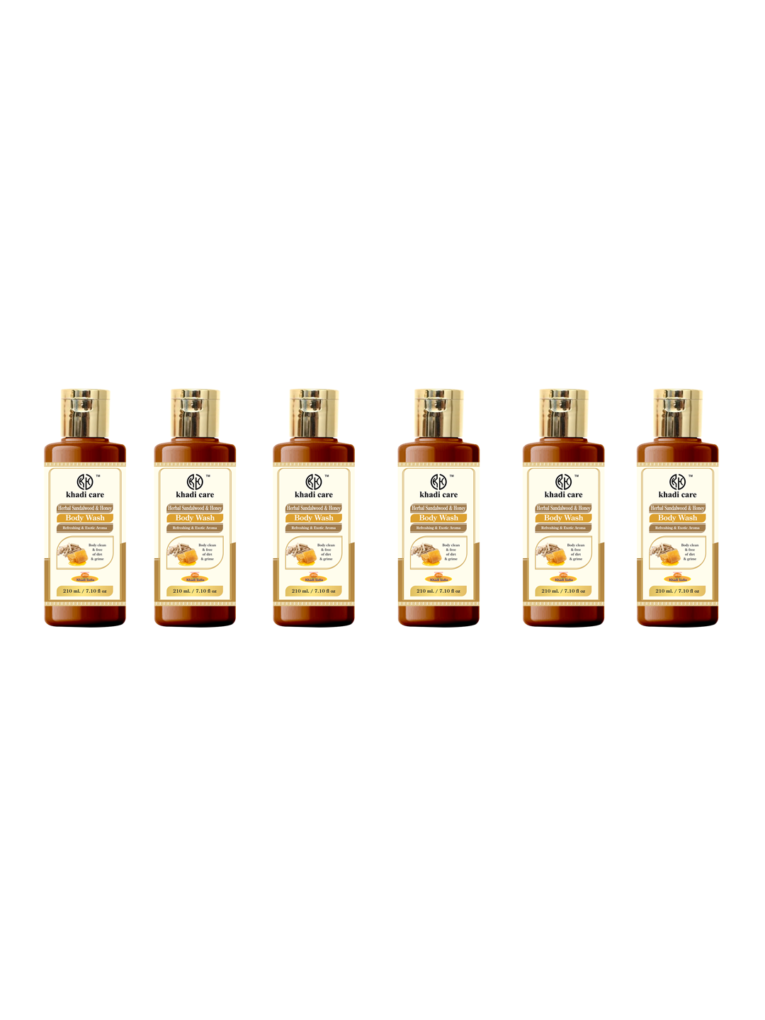 Khadi Care Herbal Sandalwood & Honey Body Wash (210ml Each) Pack of 6