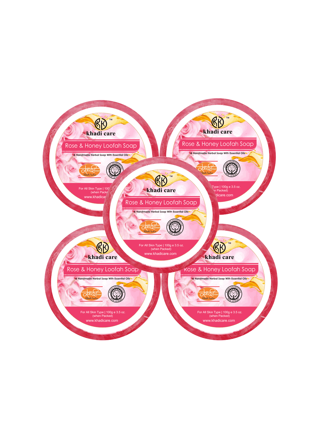 Khadi Care Herbal Rose & Honey Loofah Soap - 100g ( Pack of 5)