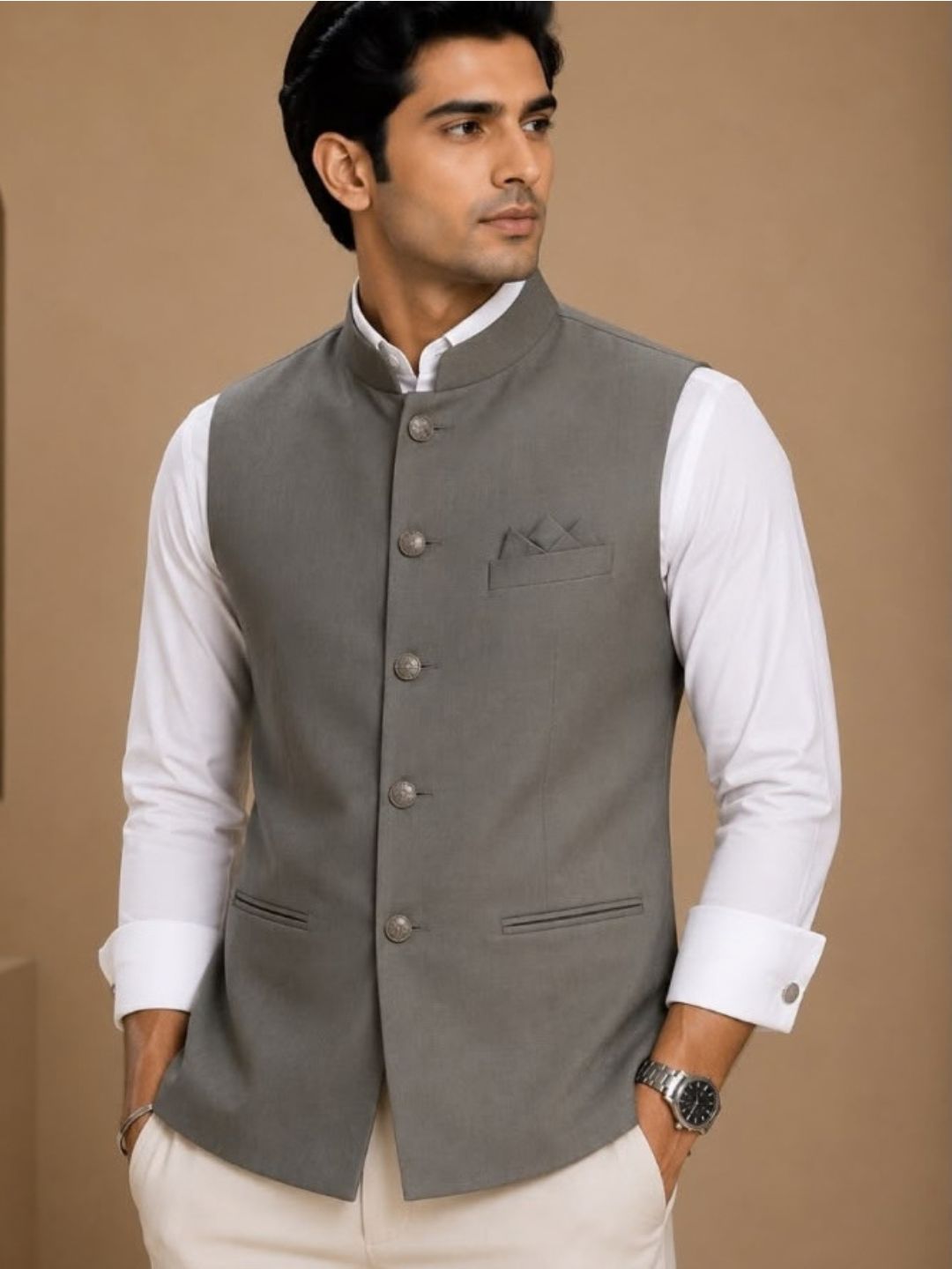 Men’s Cotton Nehru Jacket Grey