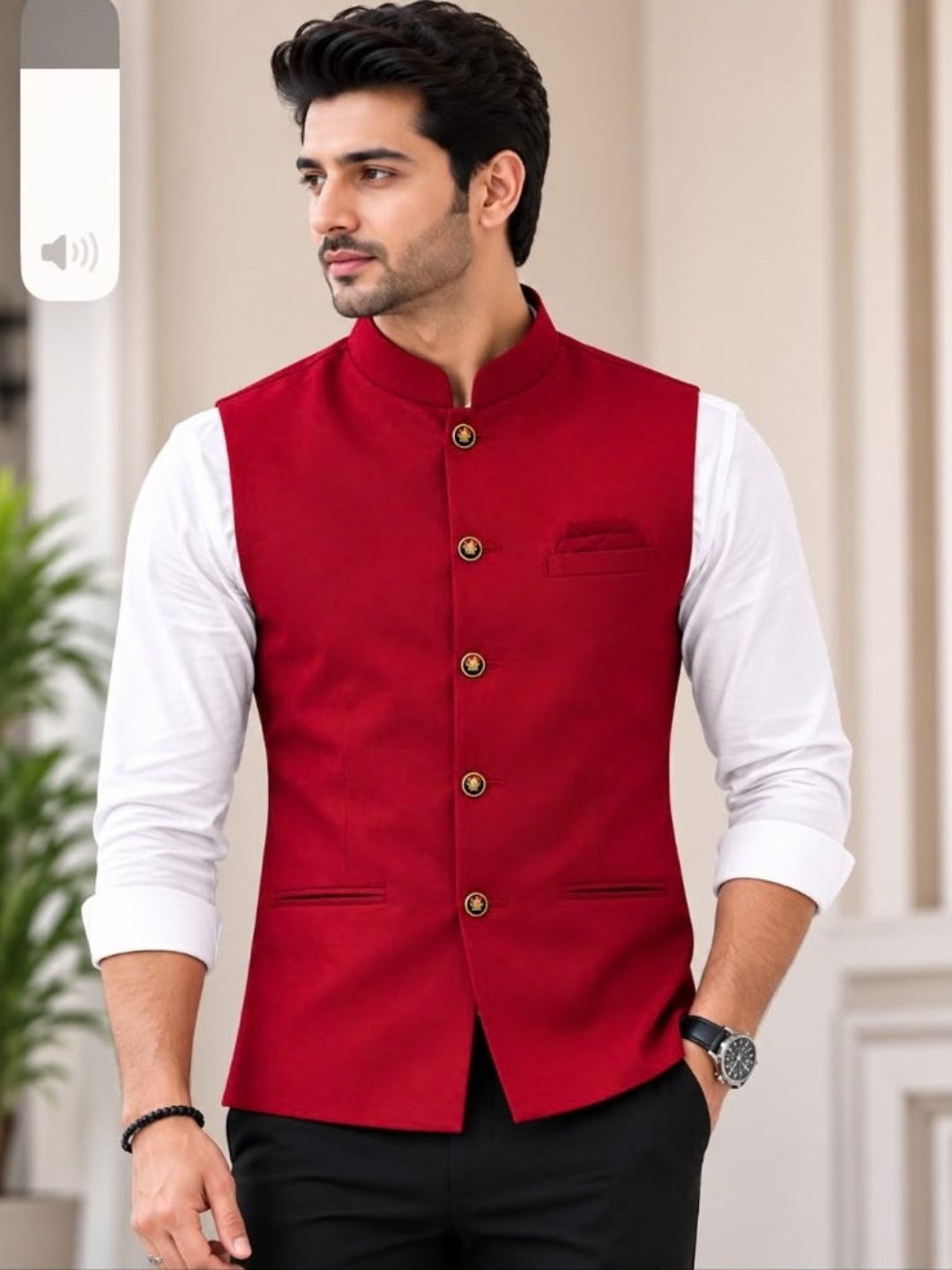 Men’s Cotton Nehru Jacket Red