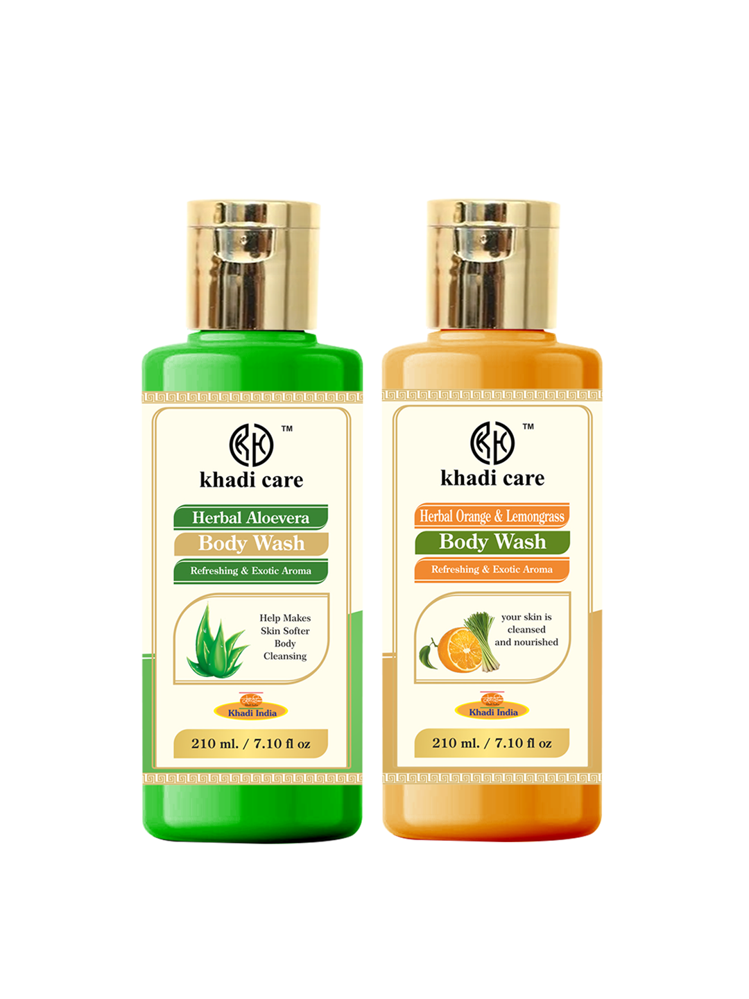 Khadi Care Herbal Combo Pack Of Aloevera  Orange Lemongrass Bodywash 210ml Each Pack of 2