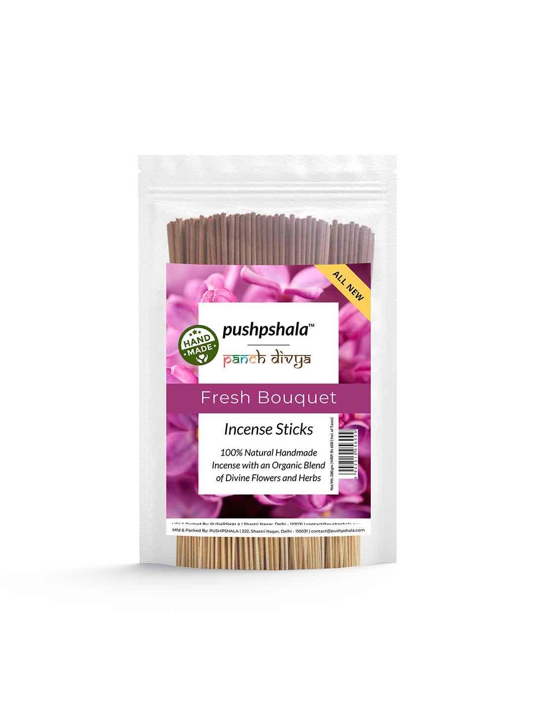 Pushpshala Organic Handmade Incense Sticks Jumbo Zipper Month Pack - Fresh Bouquet (200 GM)