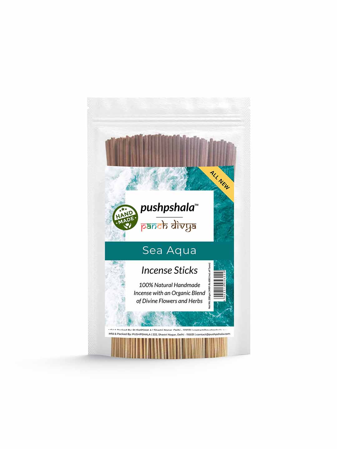 Pushpshala Organic Handmade Incense Sticks Jumbo Zipper Month Pack - Sea Aqua (200GM)