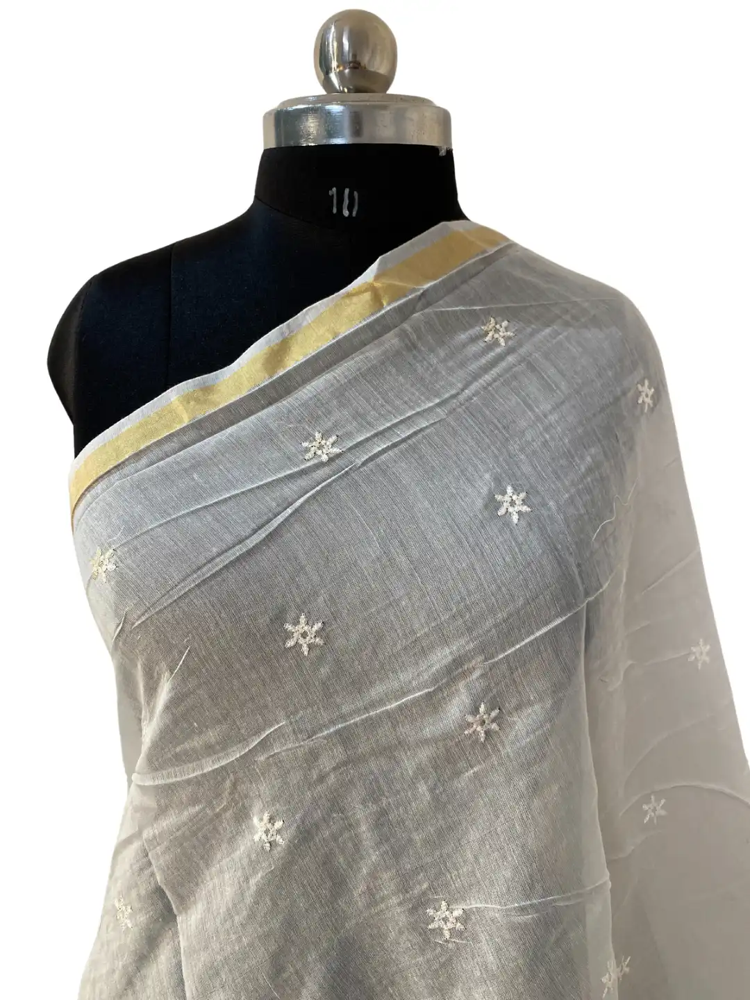 Cotton Embroidery Dupatta with Small booti zari border-2.45M