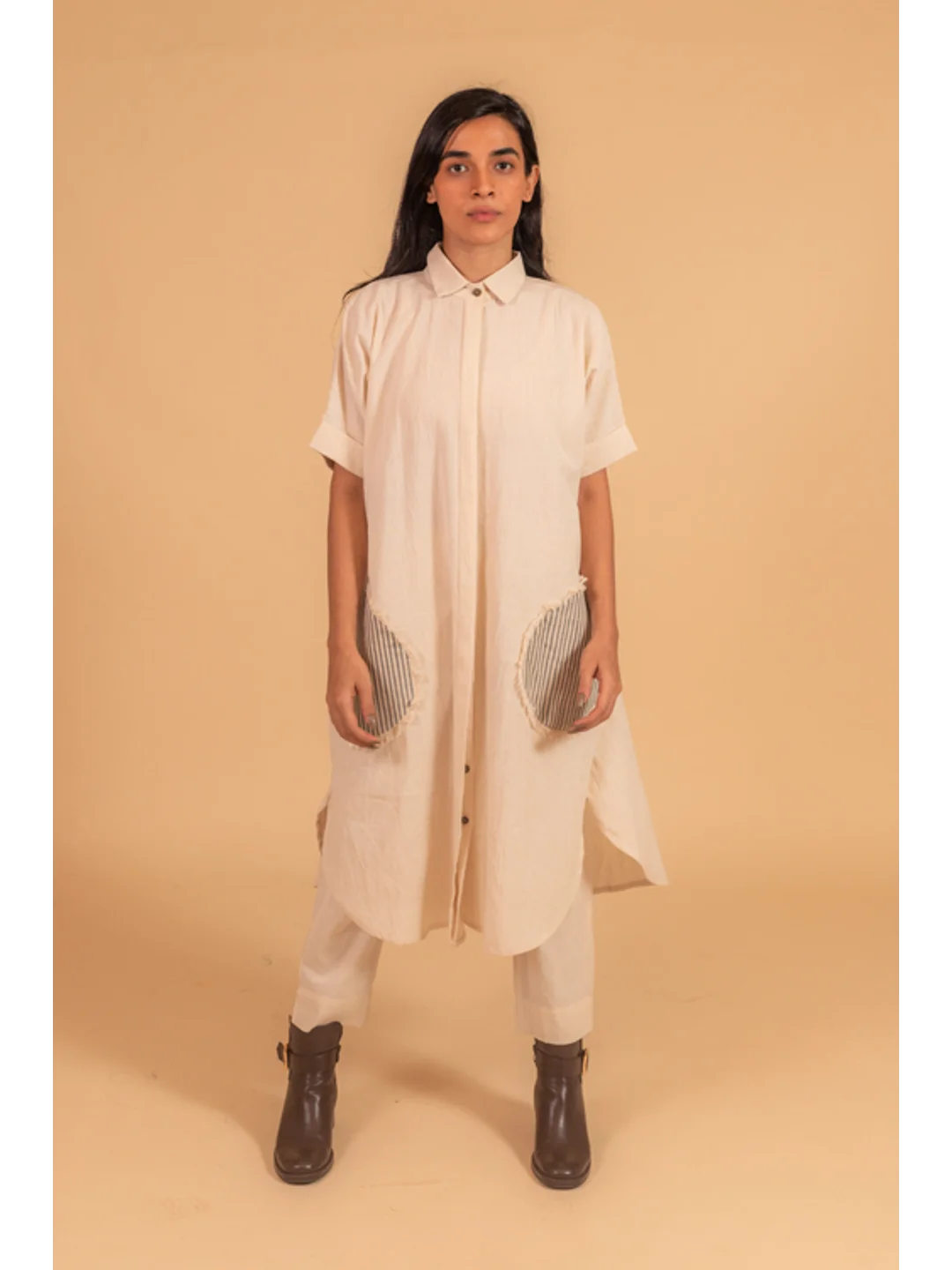 BEACH DRESS WITH PATCH POCKETS IN KORA FABRIC