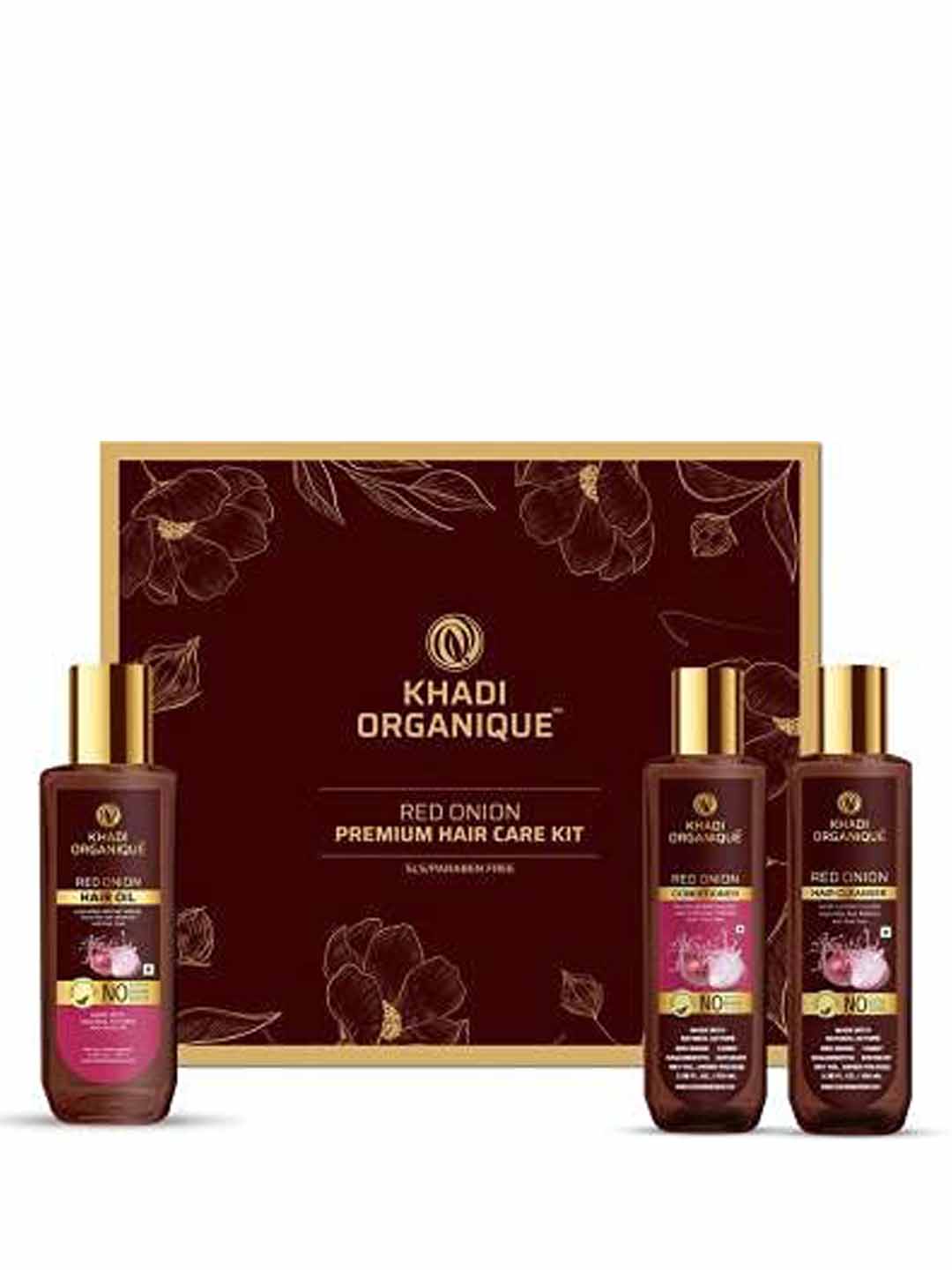 Khadi Organique Red Onion Hair oil, Cleanser & Conditioner gift kit