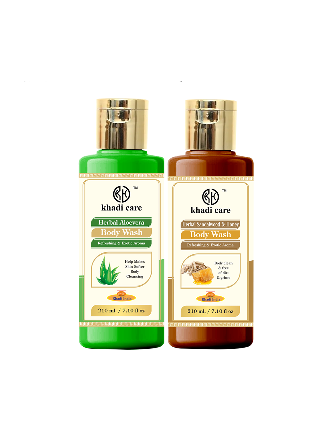 Khadi Care Herbal Combo Pack of Aloevera & Sandal Honey Bodywash (210ml Each) Pack of 2