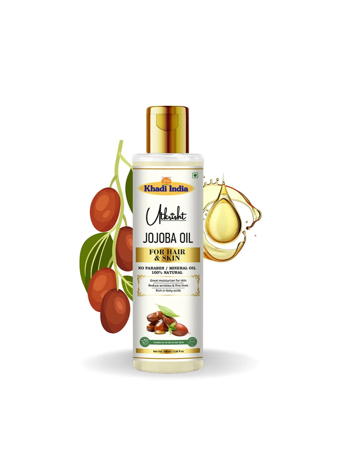 Utkrisht Khadi Jojoba Oil 100% Pure and Organic Moisturizer for Skin and Hair Care100ML