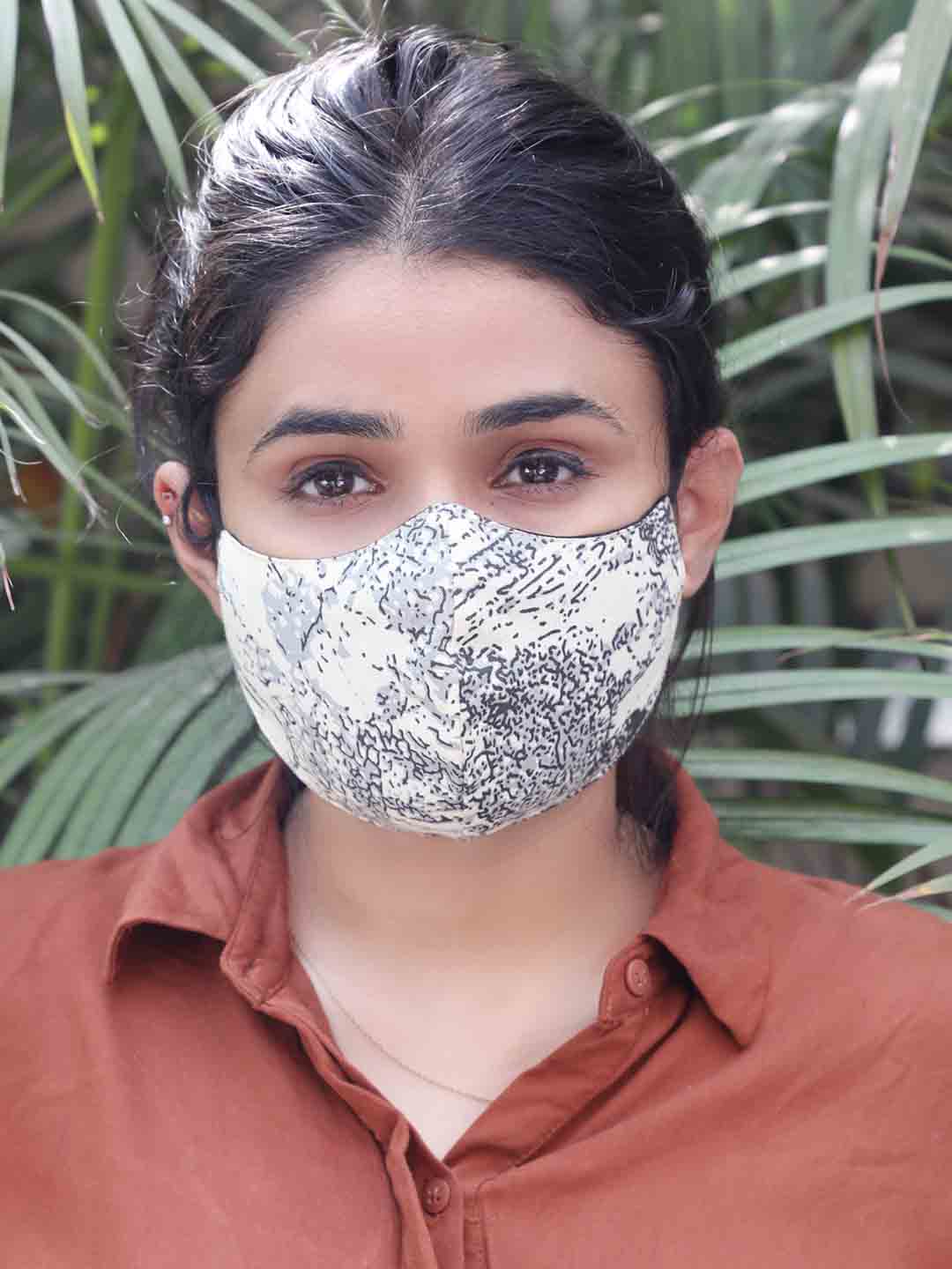 Khadi Cotton Masks White with Abstract Prints - Set of 2