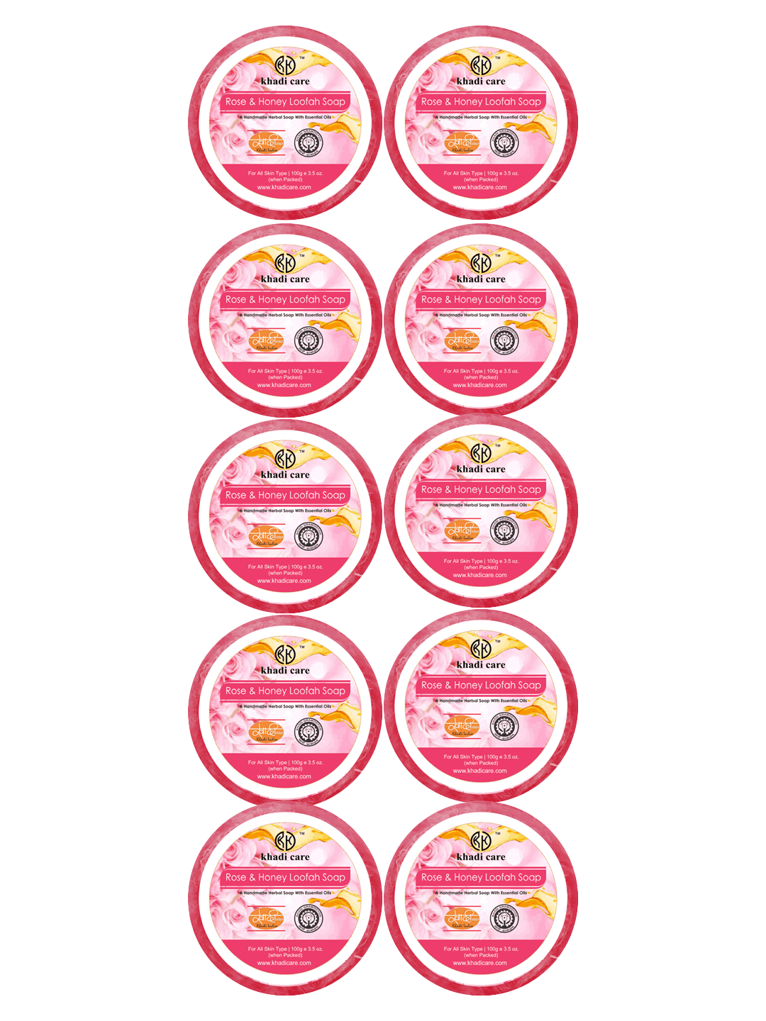 Khadi Care Herbal Rose & Honey Loofah Soap - 100g ( Pack of 10)