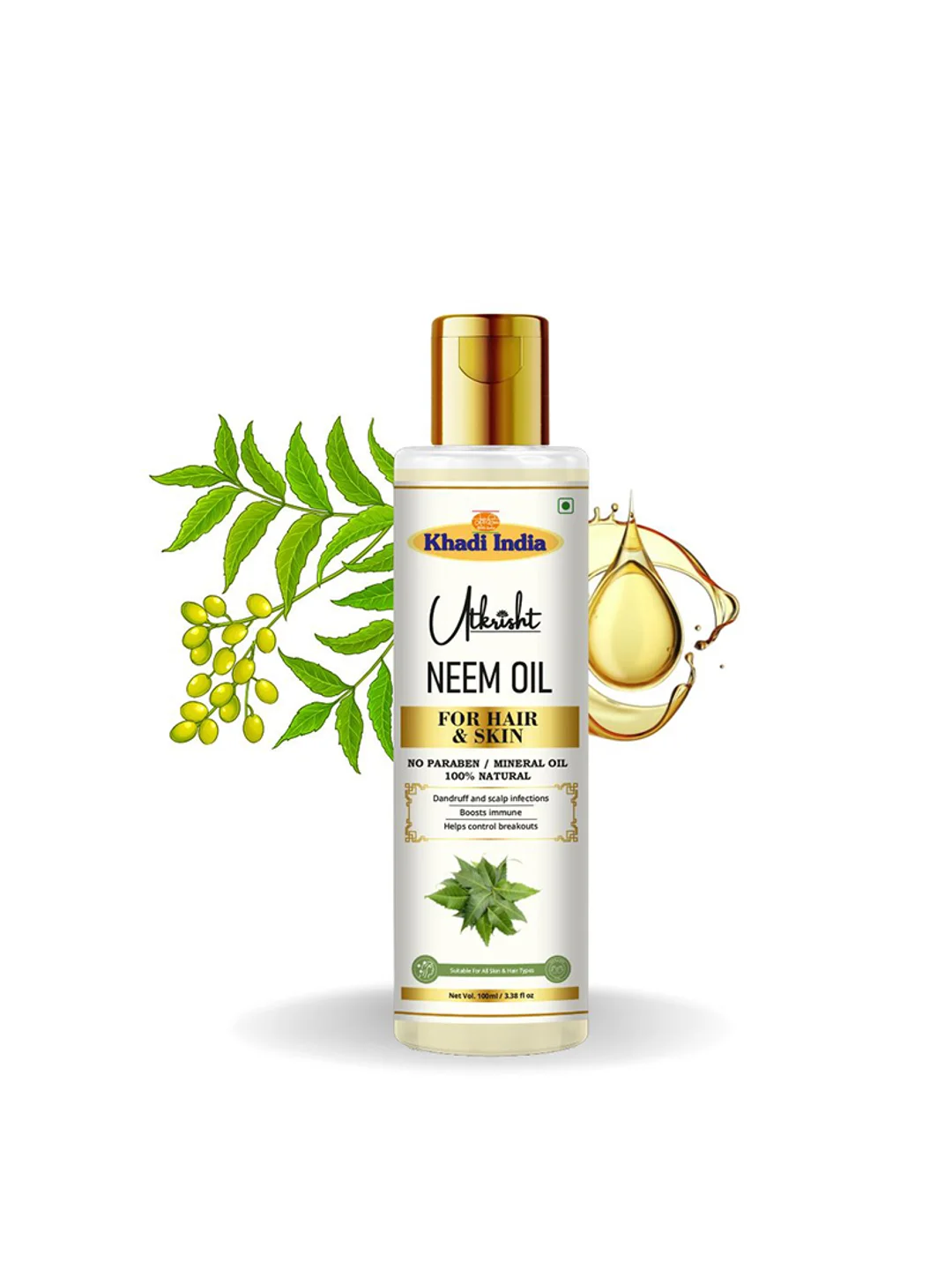 Utkrisht Khadi Neem Oil Herbal Anti-Aging Treatment for Radiant Skin and Strong Hair- 100ML