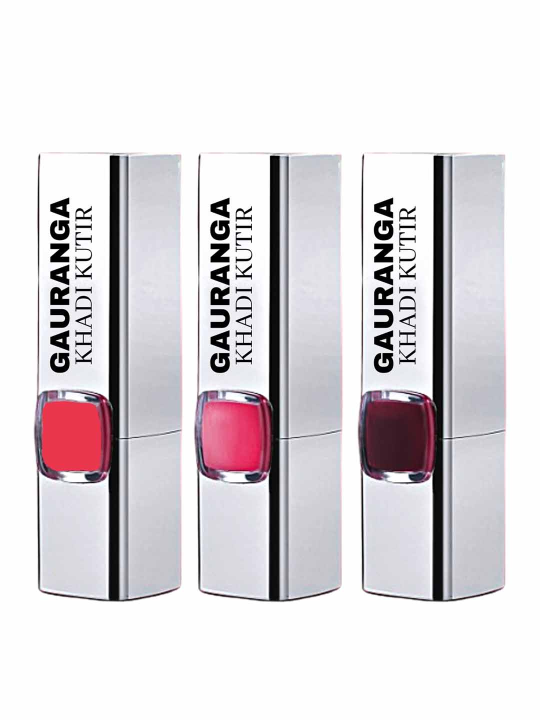 Gauranga Khadi Kutir Bee Wax Lipstick Set of 3 -  Matte Red, Creamy Light Red and Creamy Dark Red