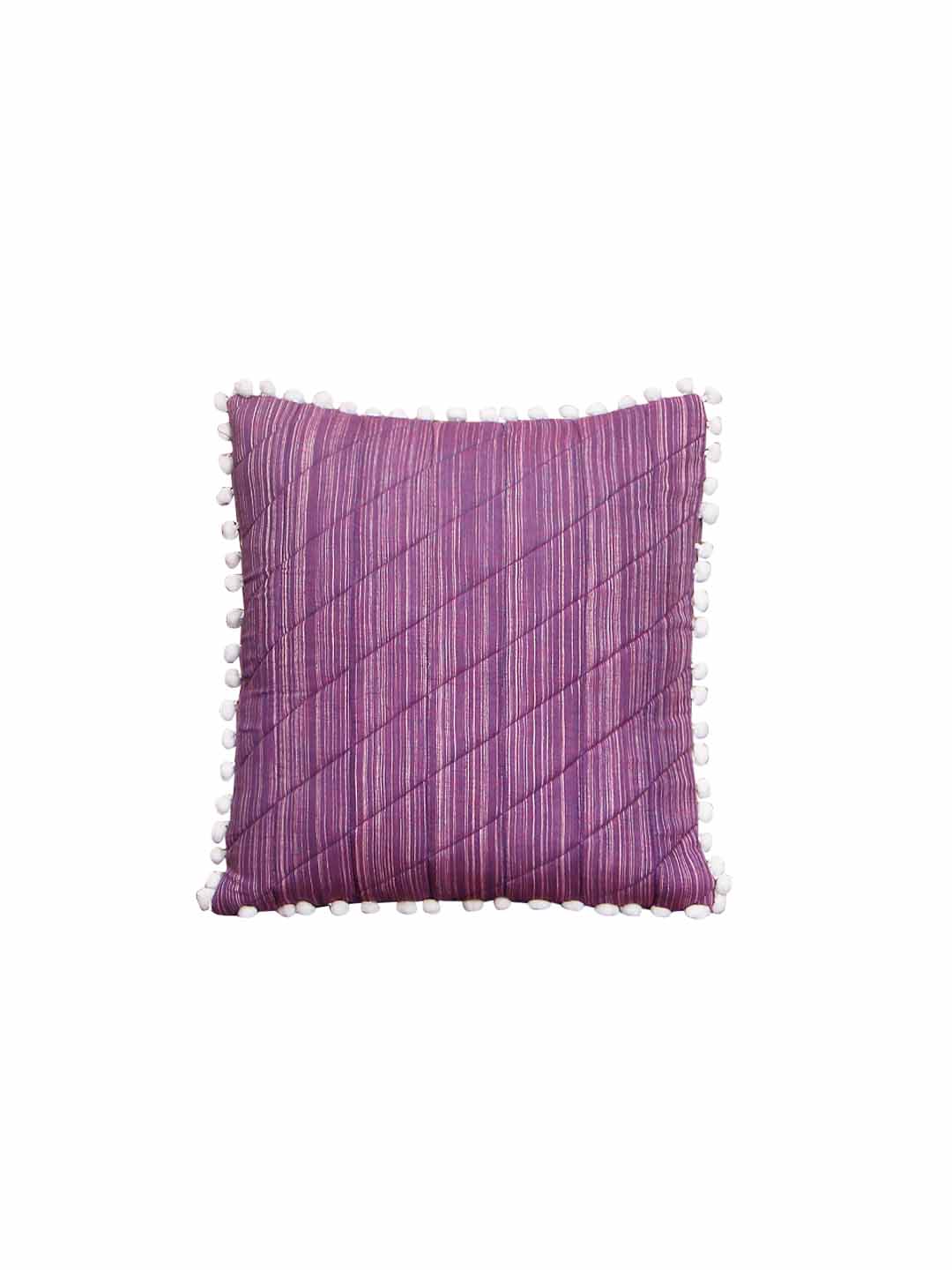 Khadi Cotton CS Cushion Covers with Pompom - Purple