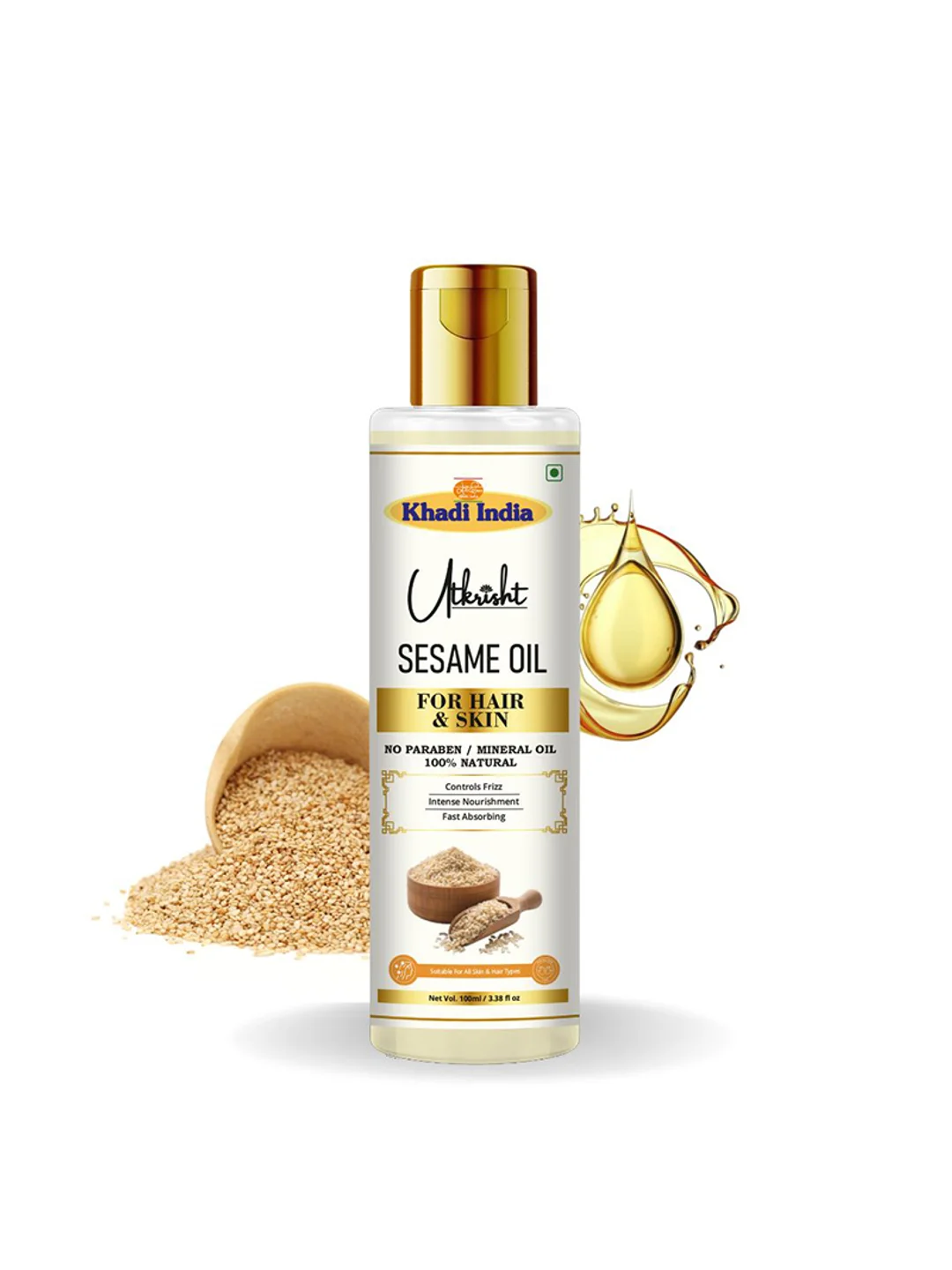 Utkrisht Khadi Organic Sesame Oil Deep Moisturizing Oil for Skin and Scalp Health- 100ML