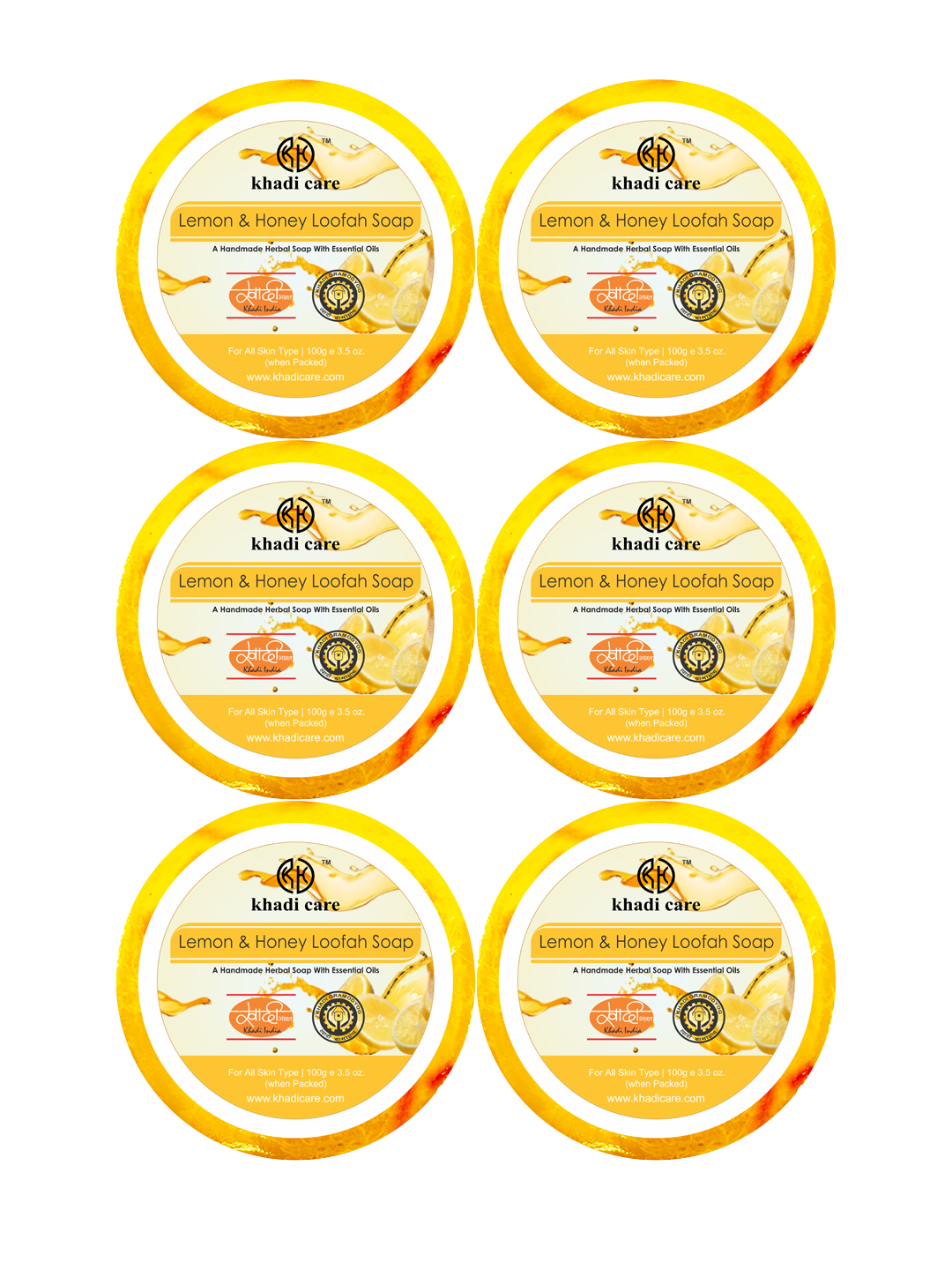 Khadi Care Herbal Lemon & Honey Loofah Soap - 100g ( Pack of 6)