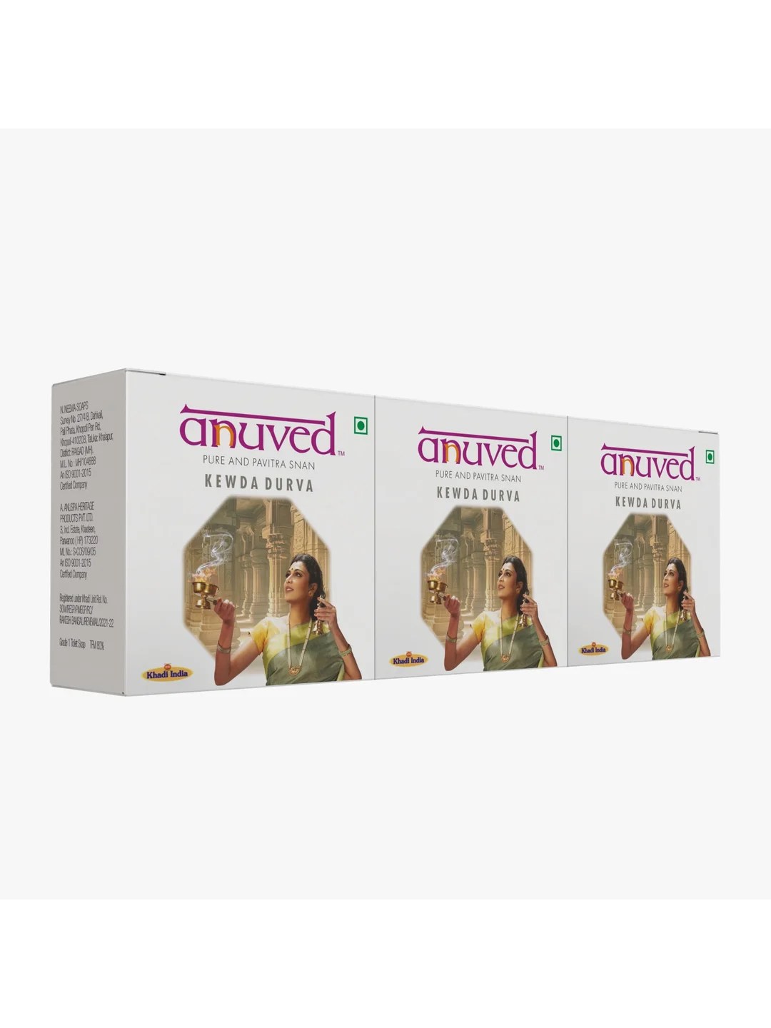 Anuved Herbal Kewda Soap | Pack of 3 | 125 Grams Each | Enriched with Kewda Extracts & Rishikesh Gangajal For Cooling And Refreshing your senses, resulting in Radiant Skin, Paraben Free, Cruelty Free