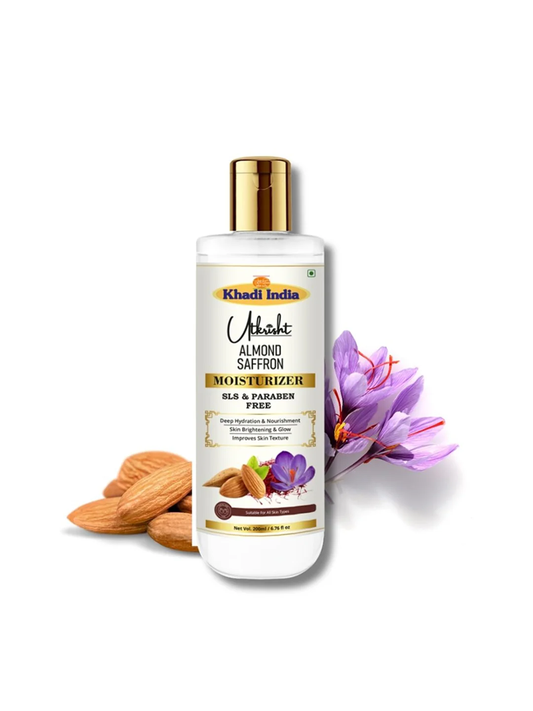 Utkrisht Khadi Almond and Saffron Moisturizer Anti-Aging Hydrating Lotion for Radiant Skin - 200ML