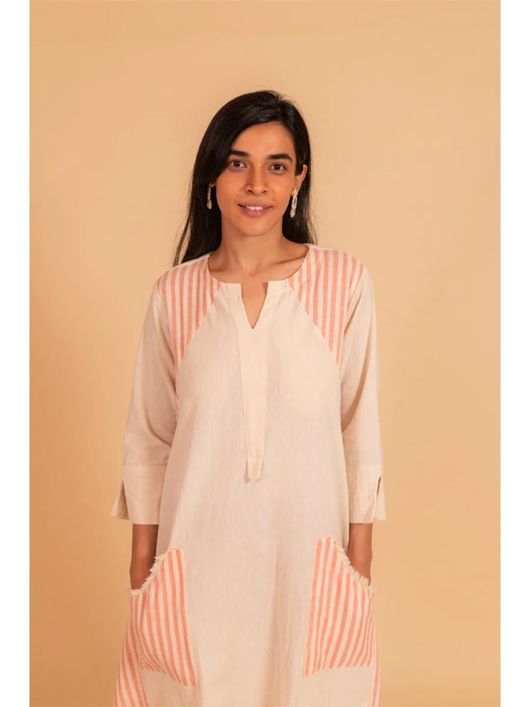 SIDE KALI DRESS IN STRIPES AND KORA FABRIC