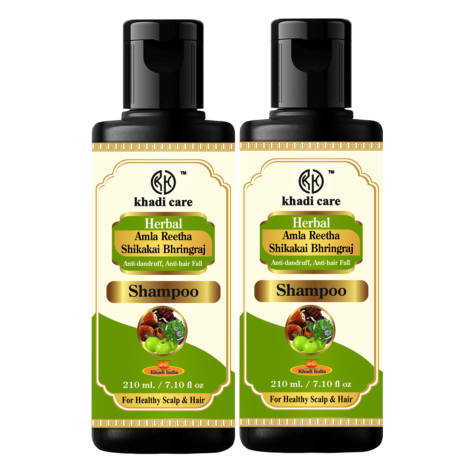 Khadi Care Herbal Amla, Reetha Shikakai & Bhringraj Shampoo 210ml Each Pack of 2