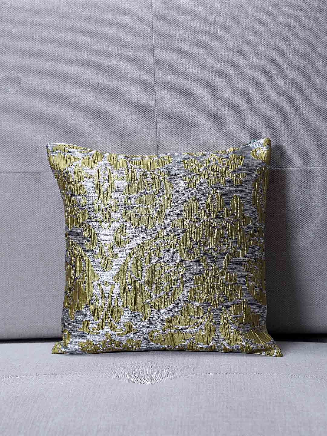 Jacquard Cushion Cover - Silver with Mustard Patterns