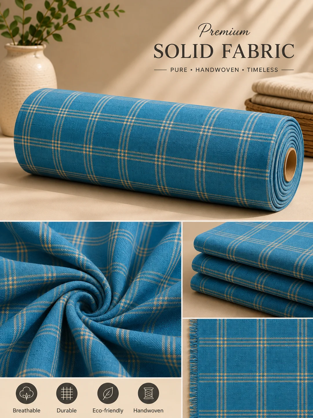 Khadi Cotton Sky Blue Fabric 44 Inch Width Handloom Fabric