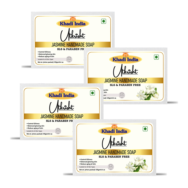 Utkrisht Khadi Jasmine Handmade Bathing Soap For Deep Moisturizing & Skin Brightening 500GM-( 125 gm each )- Pack of 4