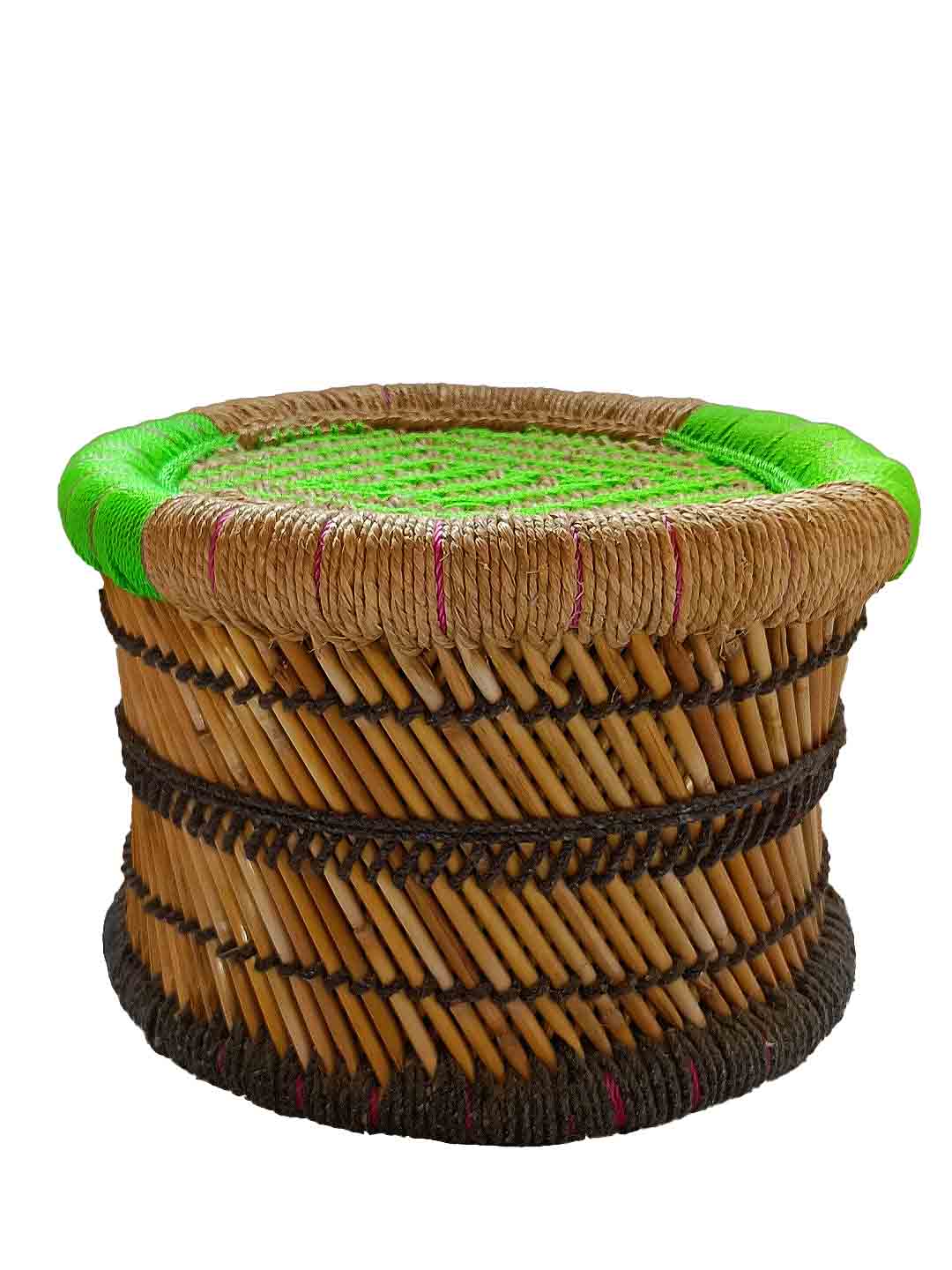 Handcrafted Moonj Muddha Half Size Green 35 cm X 35 cm X 28 cm