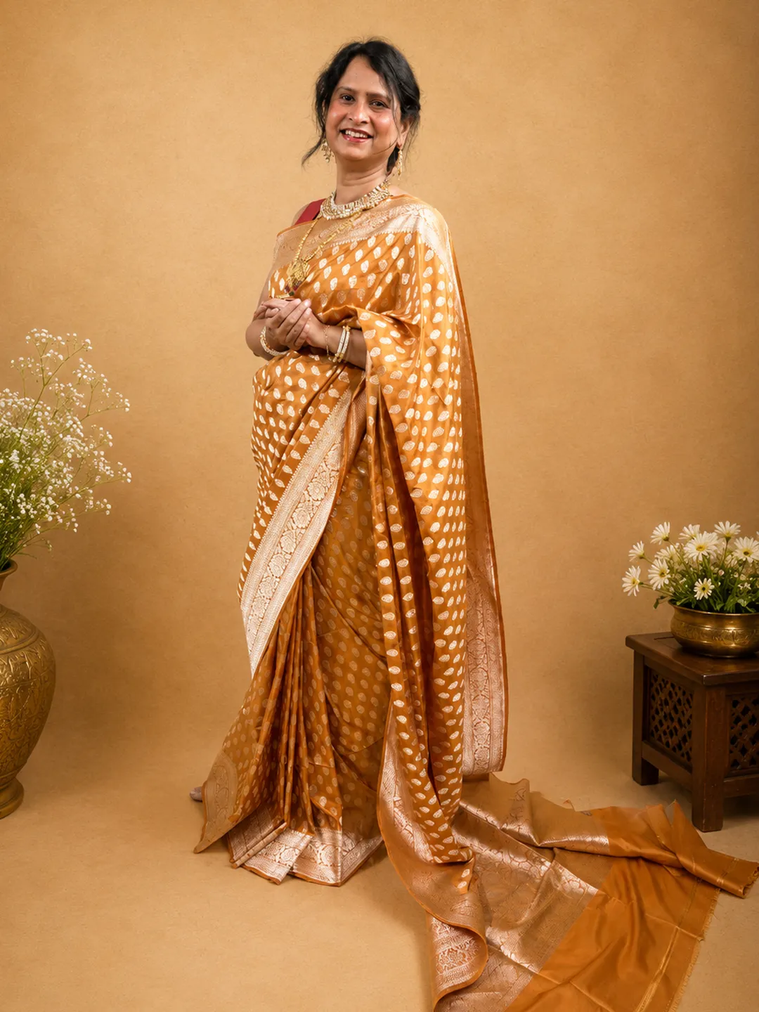 Orange Marigold Pure Katan Silk Banarasi Saree