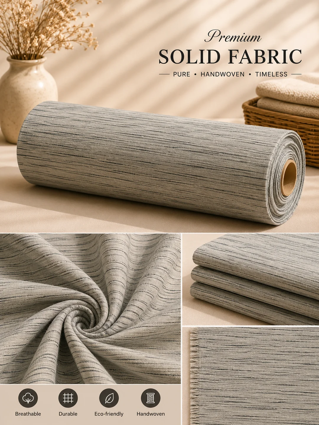 Khadi Cotton Grey Fabric 44 Inch Width Handloom Fabric