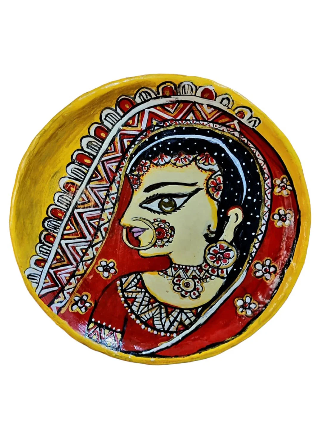 Madhubani Handcrafted & Handpainted Paper Clay -Ladywall Plate(12X30cm)
