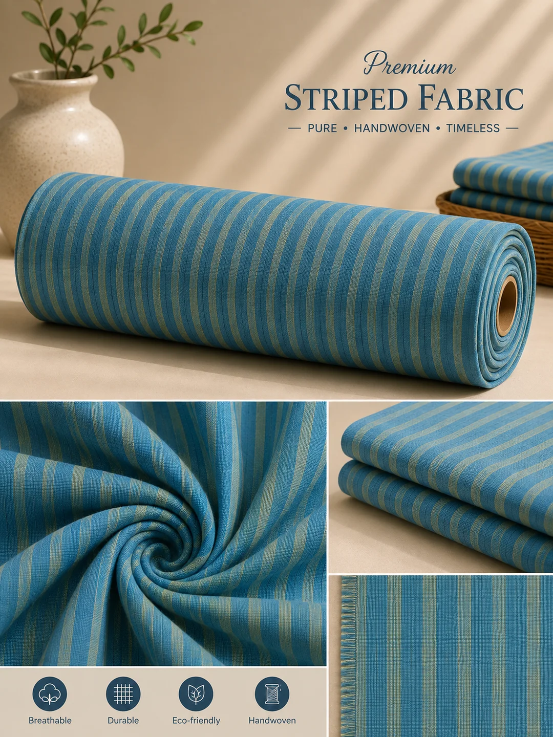 Khadi Cotton Teal Blue Fabric – 44 Inch Width Handloom Fabric