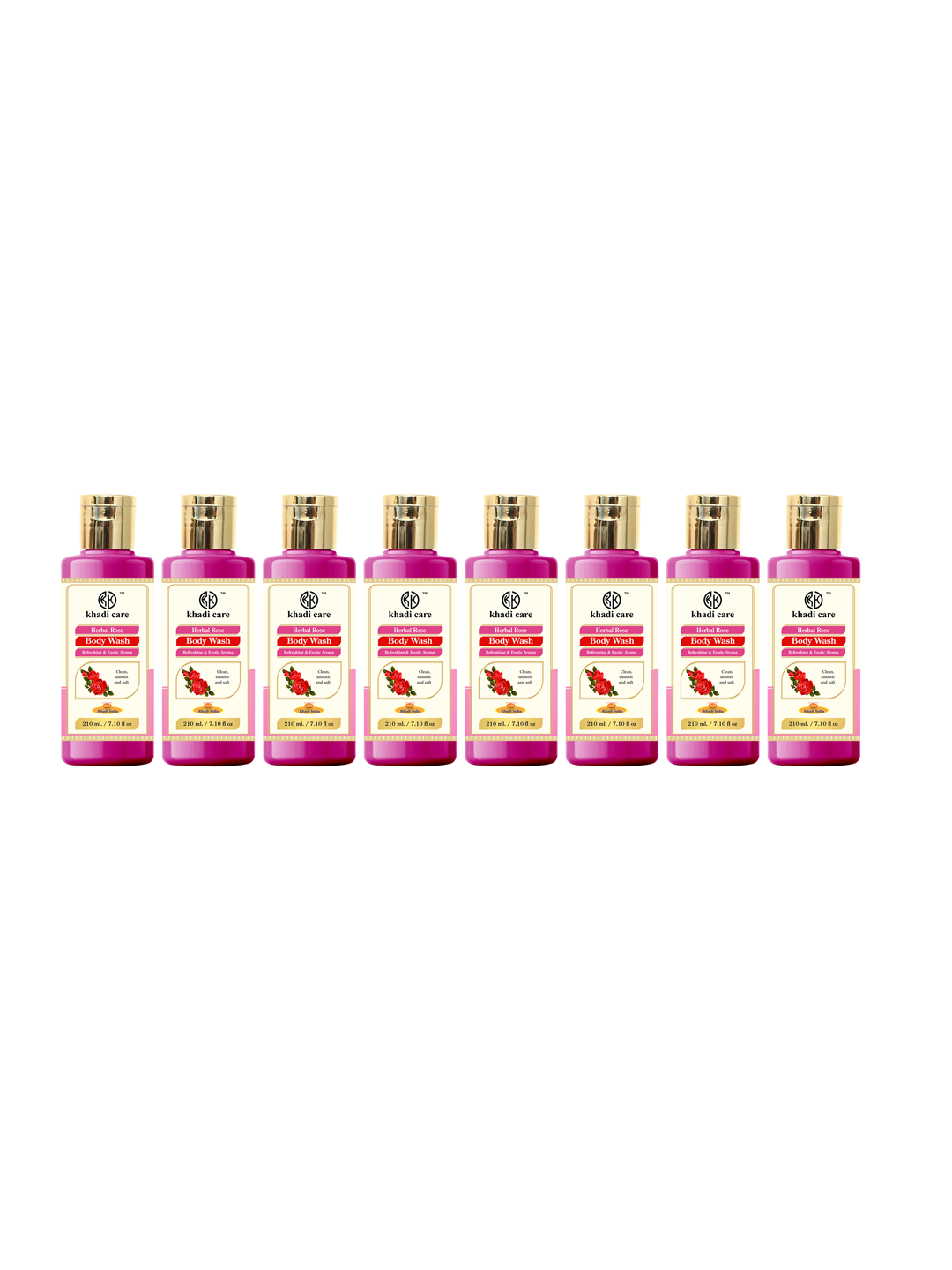 Khadi Care Herbal Rose Body Wash (210ml Each) Pack of 8