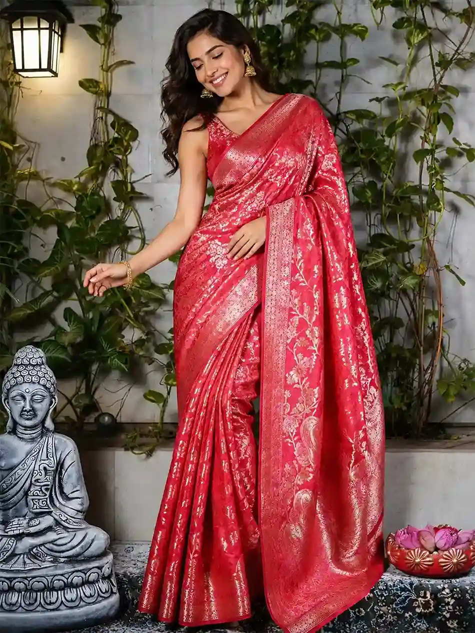 Red Radiant Dupion Silk Banarasi Saree