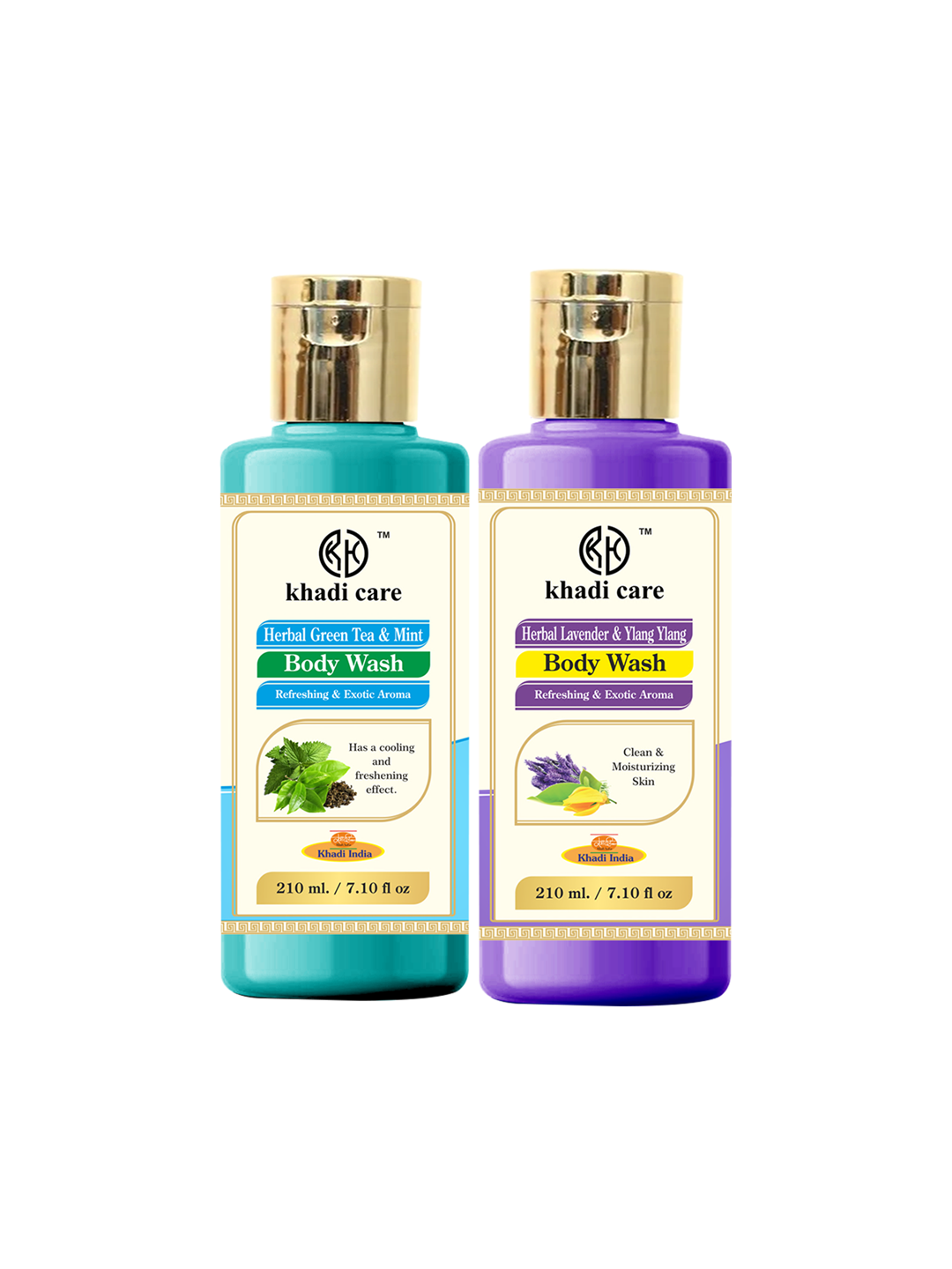 Khadi Care Herbal Combo Pack of Green Tea & Lavender & Ylang Ylang Body Wash (210ml Each) Pack of 2