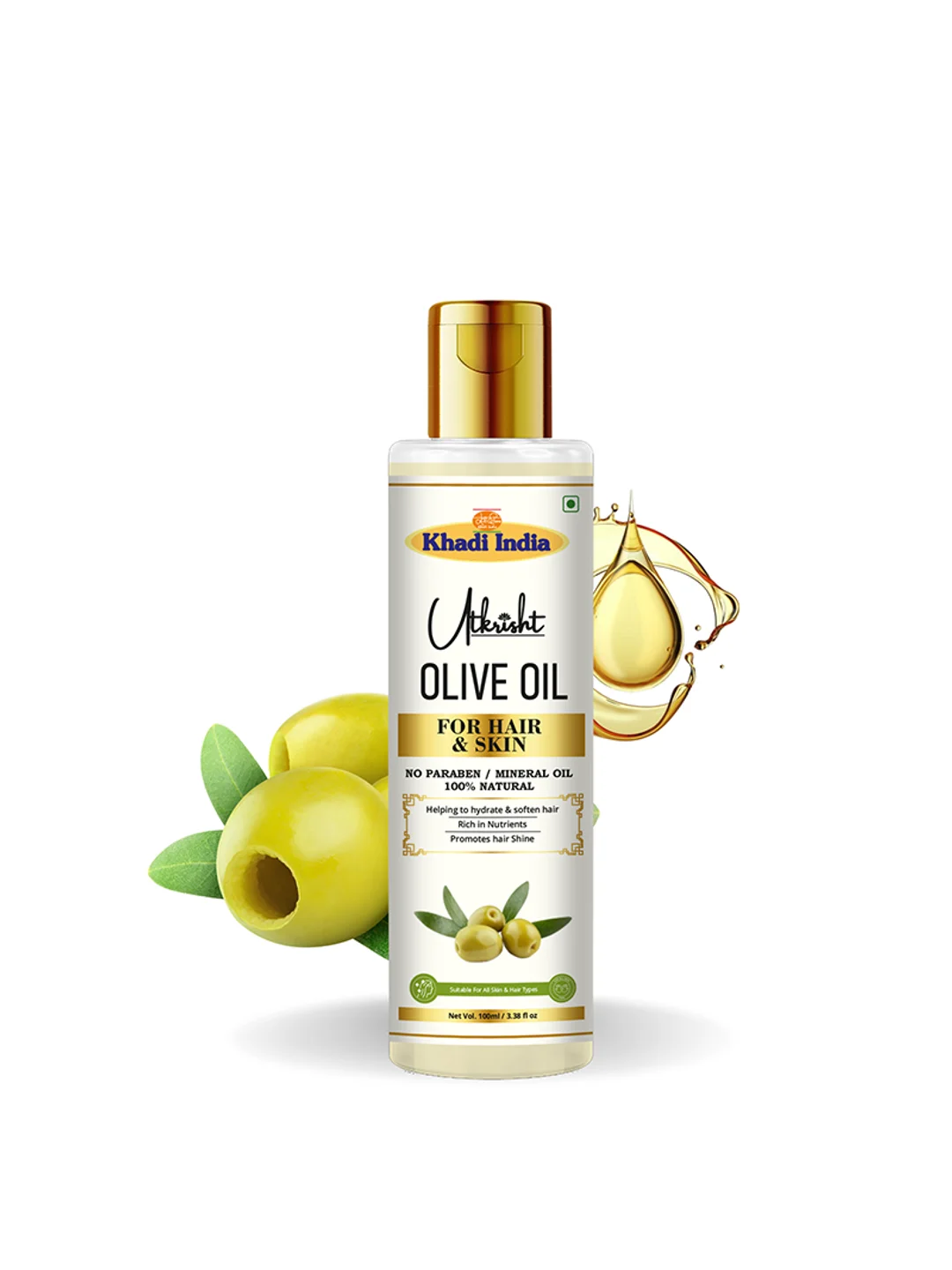 Utkrisht Khadi 100% Pure Olive Oil For Skin & Hair- 100ML