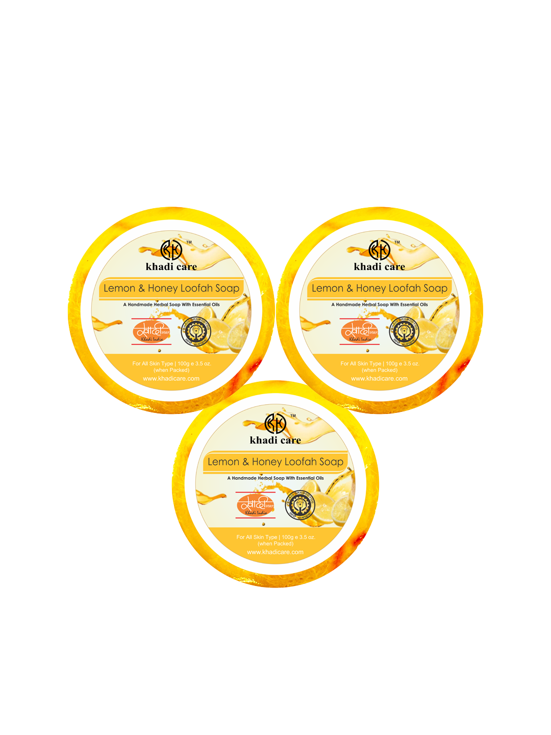 Khadi Care Herbal Lemon & Honey Loofah Soap - 100g ( Pack of 3)