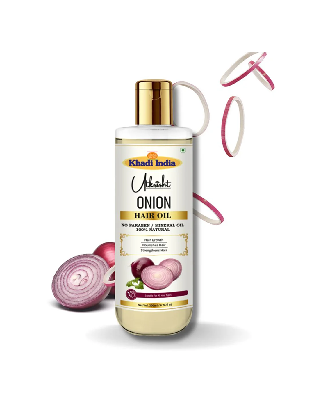 Utkrisht Khadi Onion Hair Oil for Hair Growth - Natural and Organic Hair Treatment for Thicker, Stronger Hair- 200ML